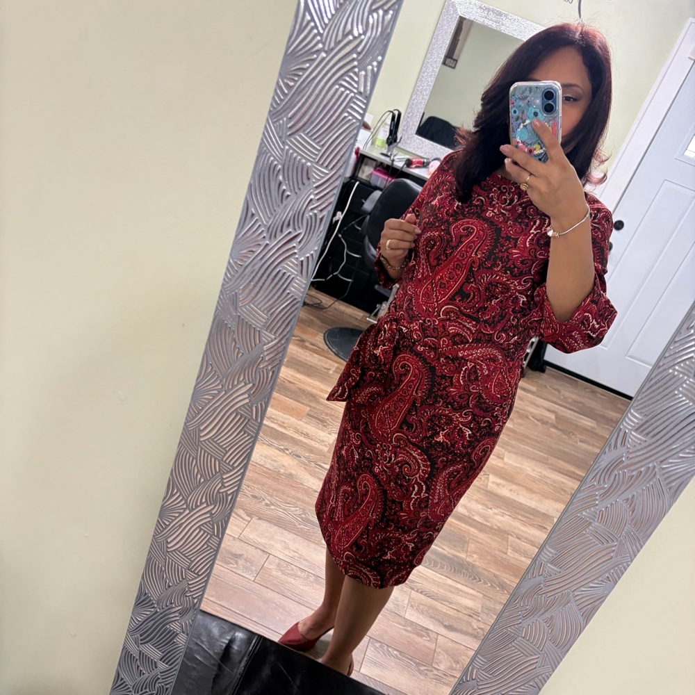 Talbots Burgundy Paisley Midi Dress